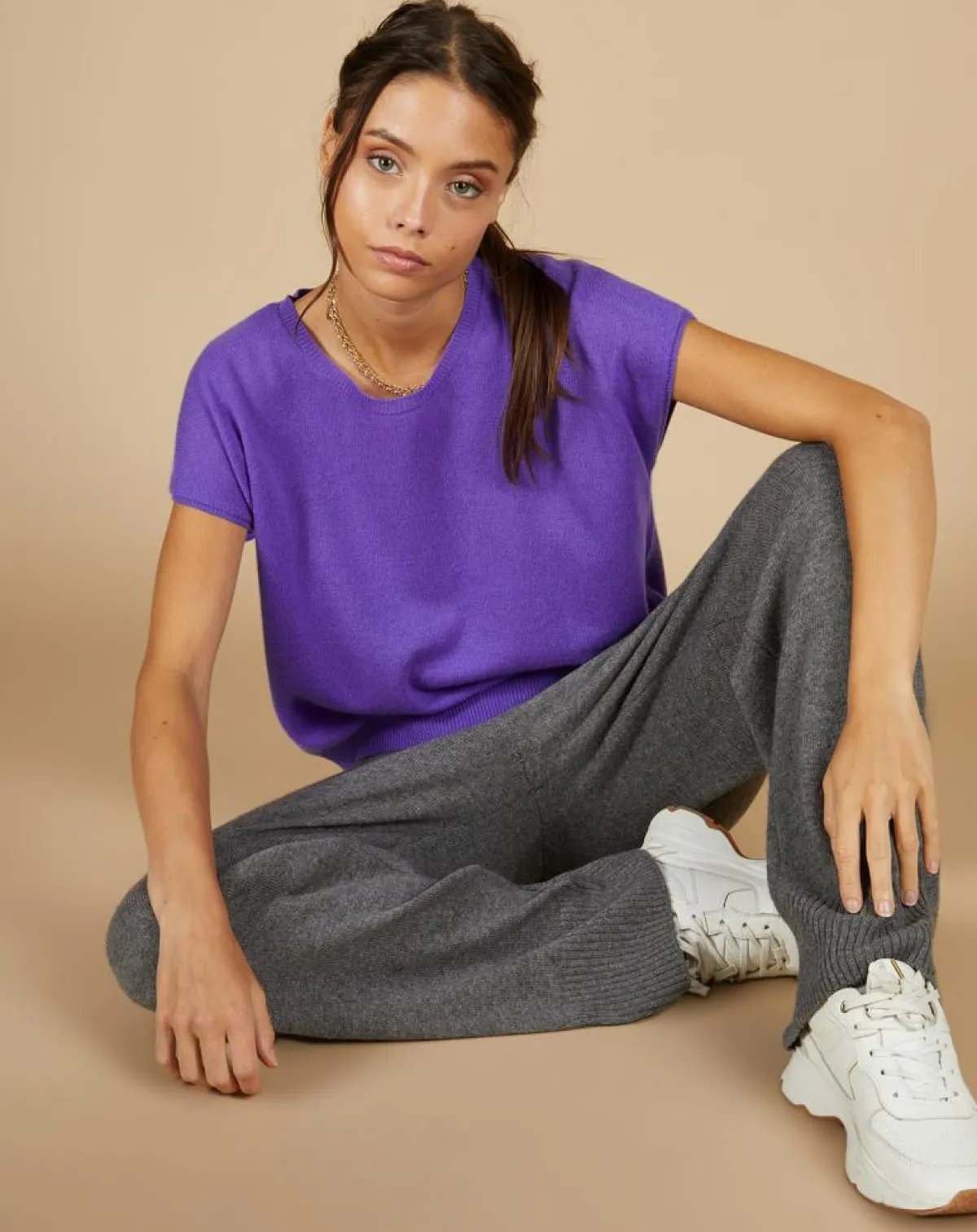 Cashmere Tribu Pulls|Pull 100% Cachemire Laurène manches courtes violet