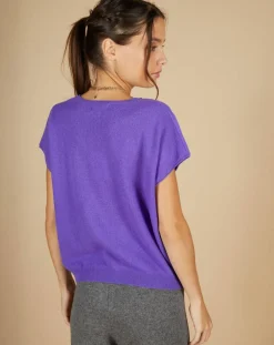 Cashmere Tribu Pulls|Pull 100% Cachemire Laurène manches courtes violet