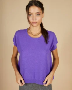 Cashmere Tribu Pulls|Pull 100% Cachemire Laurène manches courtes violet