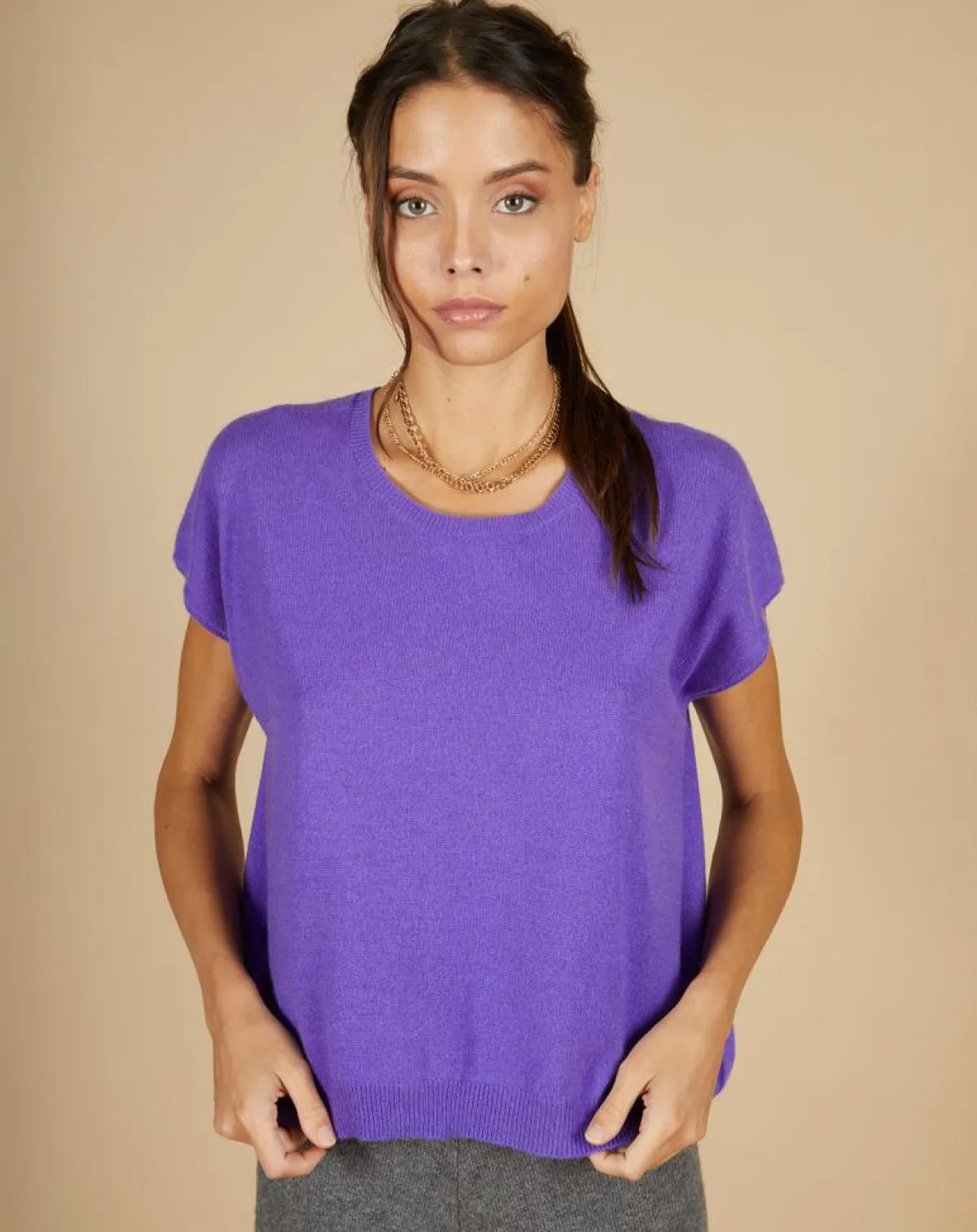 Cashmere Tribu Pulls|Pull 100% Cachemire Laurène manches courtes violet