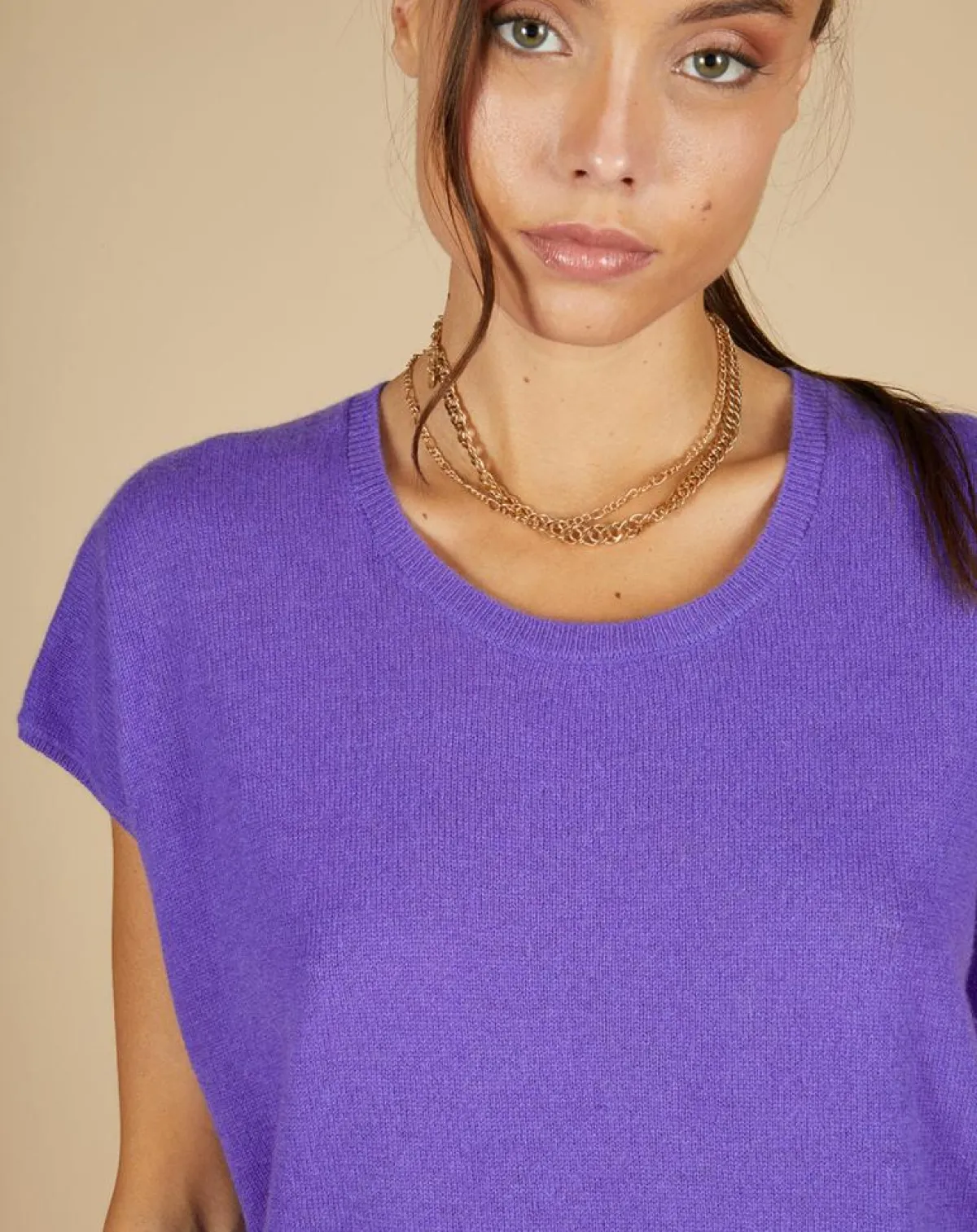 Cashmere Tribu Pulls|Pull 100% Cachemire Laurène manches courtes violet