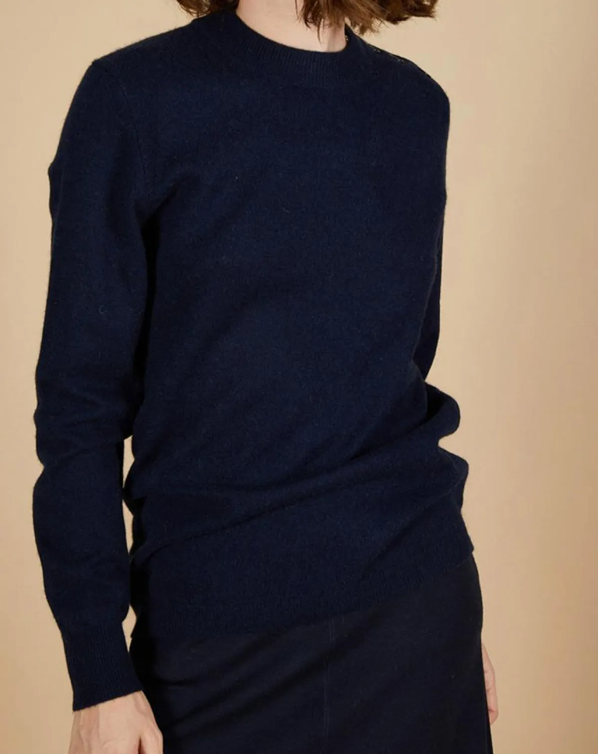 Cashmere Tribu Pulls|Pull 100% Cachemire Louizon col rond 3 boutons épaule bleu nuit