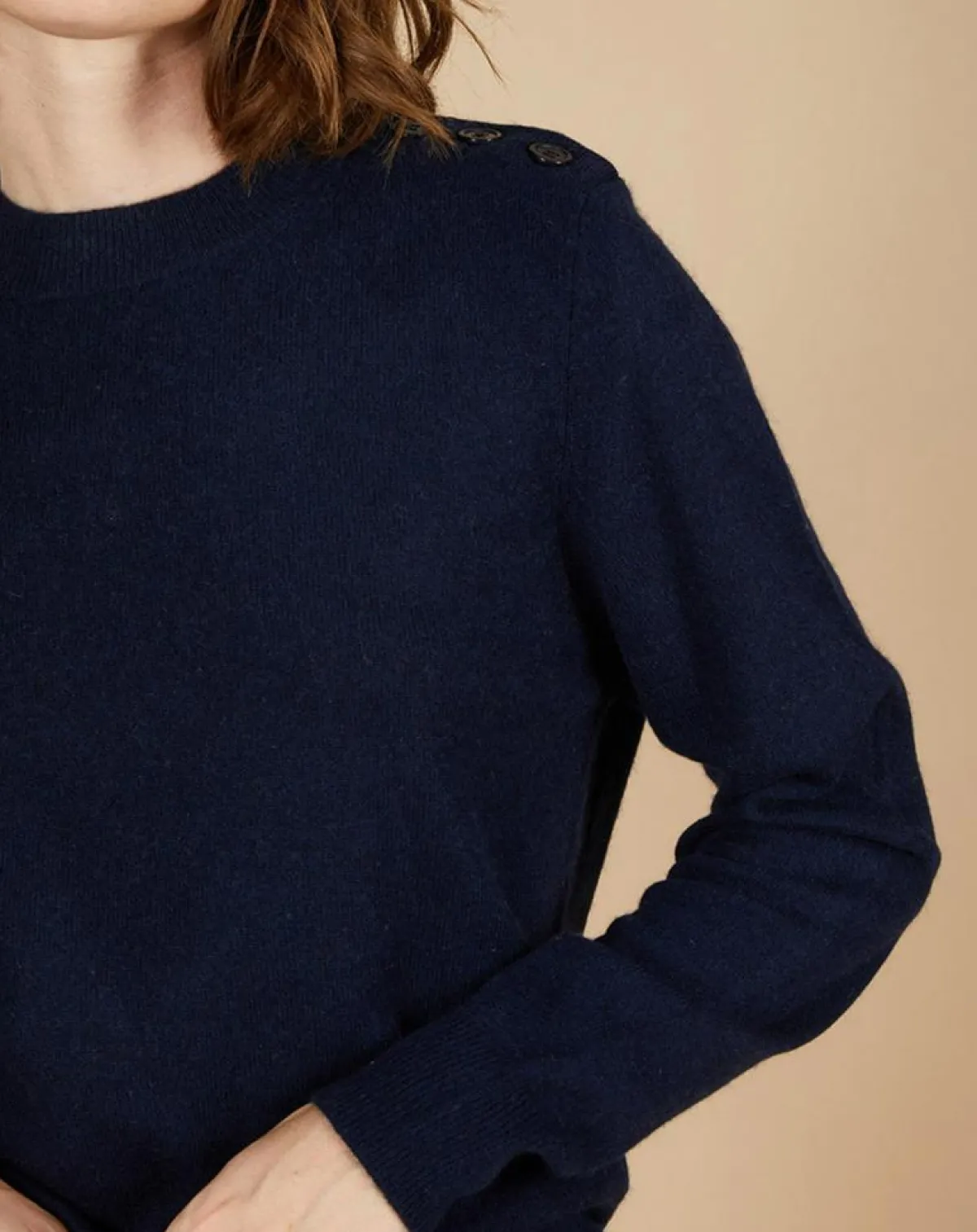 Cashmere Tribu Pulls|Pull 100% Cachemire Louizon col rond 3 boutons épaule bleu nuit