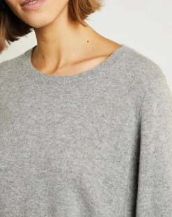 Miss Cashmere Pulls|Pull 100% Cachemire Manches Ballon Angelina Col rond gris chiné clair