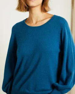 Miss Cashmere Pulls|Pull 100% Cachemire Manches Ballon Angelina Col rond pétrole