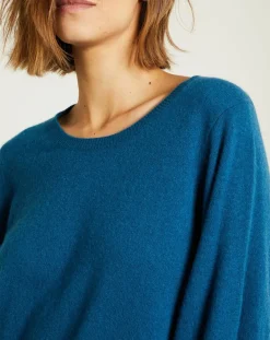 Miss Cashmere Pulls|Pull 100% Cachemire Manches Ballon Angelina Col rond pétrole