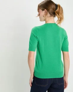 Galeries Lafayette Pulls|Pull 100% Cachemire manches courtes Difi vert emeraude
