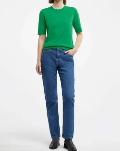 Galeries Lafayette Pulls|Pull 100% Cachemire manches courtes Difi vert emeraude