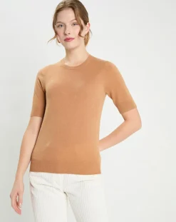 Galeries Lafayette Pulls|Pull 100% Cachemire manches courtes Difi camel