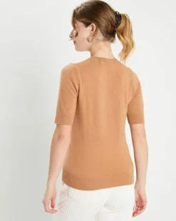 Galeries Lafayette Pulls|Pull 100% Cachemire manches courtes Difi camel