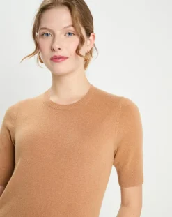 Galeries Lafayette Pulls|Pull 100% Cachemire manches courtes Difi camel
