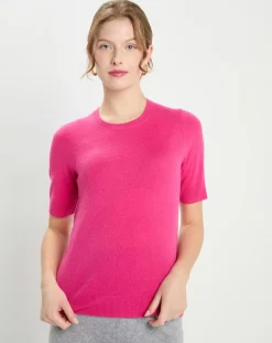 Galeries Lafayette Pulls|Pull 100% Cachemire manches courtes Difi rose fushia