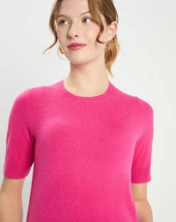 Galeries Lafayette Pulls|Pull 100% Cachemire manches courtes Difi rose fushia
