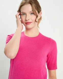 Galeries Lafayette Pulls|Pull 100% Cachemire manches courtes Difi rose fushia