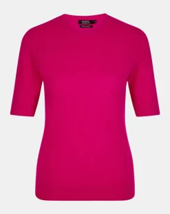 Galeries Lafayette Pulls|Pull 100% Cachemire manches courtes Difi rose fushia