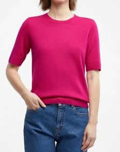 Galeries Lafayette Pulls|Pull 100% Cachemire manches courtes Difi rose fushia