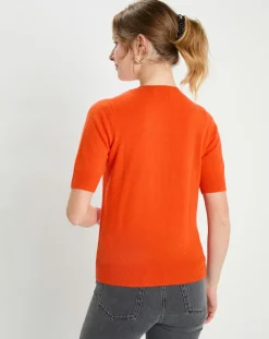 Galeries Lafayette Pulls|Pull 100% Cachemire manches courtes Difi orange