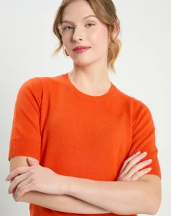 Galeries Lafayette Pulls|Pull 100% Cachemire manches courtes Difi orange