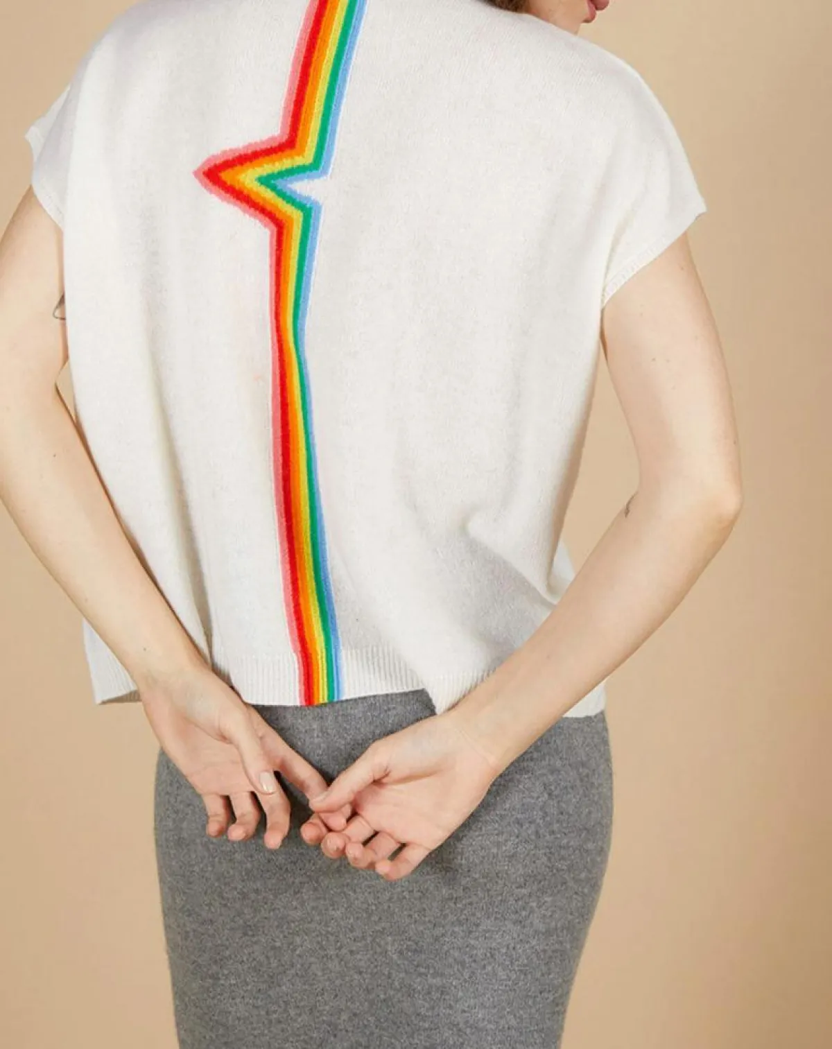 Cashmere Tribu Pulls|Pull 100% Cachemire Marion à bandes au dos écru