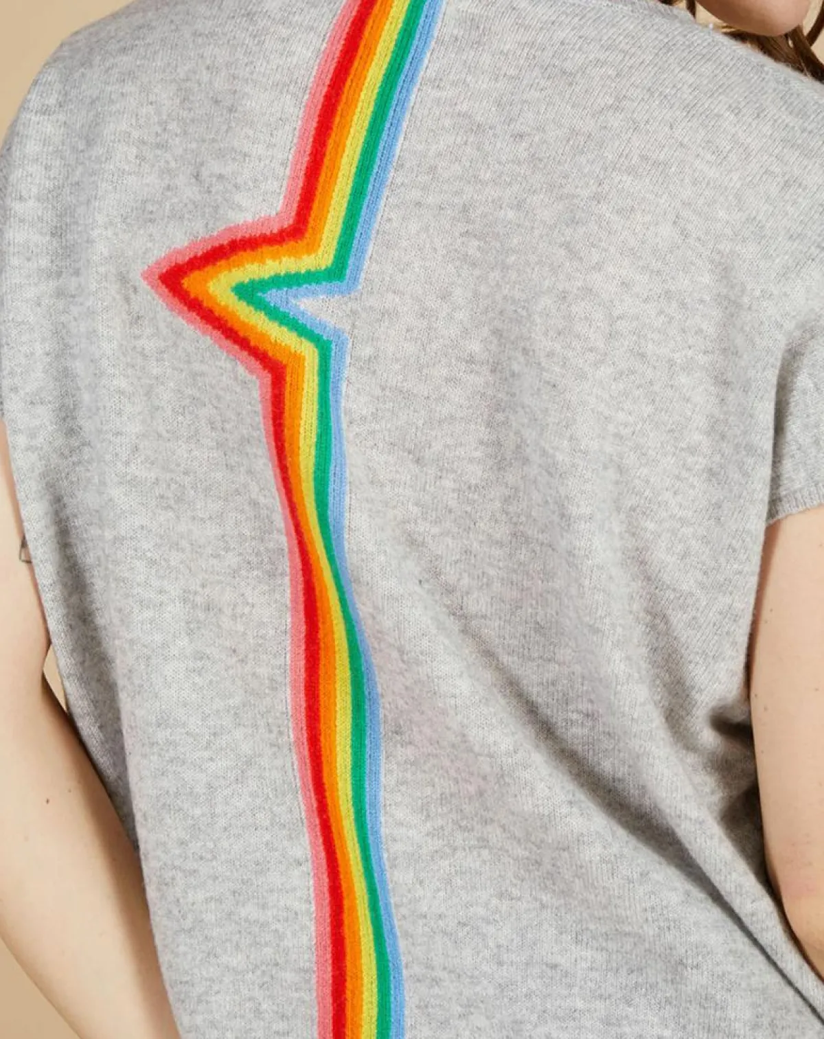 Cashmere Tribu Pulls|Pull 100% Cachemire Marion à bandes au dos gris chiné