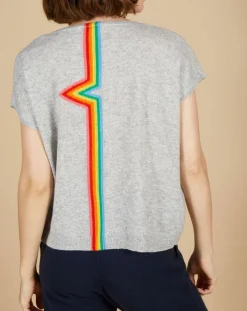 Cashmere Tribu Pulls|Pull 100% Cachemire Marion à bandes au dos gris chiné