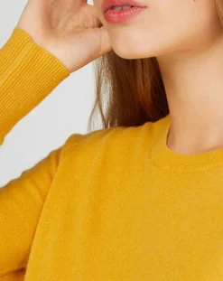 Galeries Lafayette Pulls|Pull 100% Cachemire Nabri col rond jaune