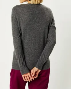 Galeries Lafayette Pulls|Pull 100% Cachemire Nocon col V gris foncé