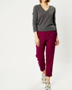 Galeries Lafayette Pulls|Pull 100% Cachemire Nocon col V gris foncé