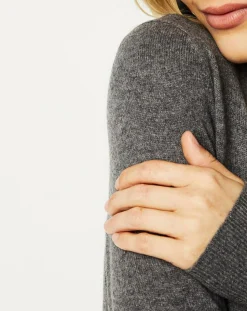 Galeries Lafayette Pulls|Pull 100% Cachemire Nocon col V gris foncé