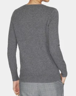 Galeries Lafayette Pulls|Pull 100% Cachemire Nocon col V gris foncé