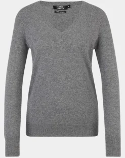 Galeries Lafayette Pulls|Pull 100% Cachemire Nocon col V gris foncé