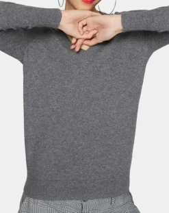 Galeries Lafayette Pulls|Pull 100% Cachemire Nocon col V gris foncé