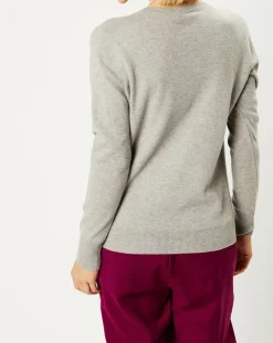 Galeries Lafayette Pulls|Pull 100% Cachemire Nocon col V gris clair