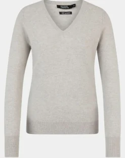 Galeries Lafayette Pulls|Pull 100% Cachemire Nocon col V gris clair