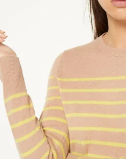 Galeries Lafayette Pulls|Pull 100% Cachemire Yabrir col rond beige/jaune