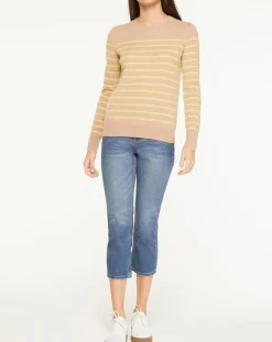 Galeries Lafayette Pulls|Pull 100% Cachemire Yabrir col rond beige/jaune
