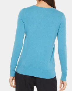 Galeries Lafayette Pulls|Pull 100% Cachemire Yocon col V bleu moyen