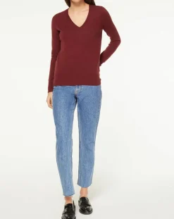 Galeries Lafayette Pulls|Pull 100% Cachemire Yocon col V rouge foncé