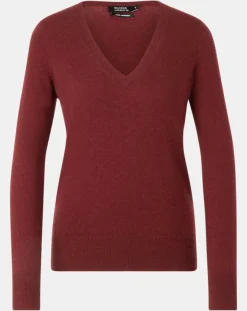 Galeries Lafayette Pulls|Pull 100% Cachemire Yocon col V rouge foncé