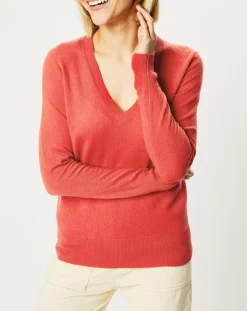 Galeries Lafayette Pulls|Pull 100% Cachemire Yocon col V rouge rosé