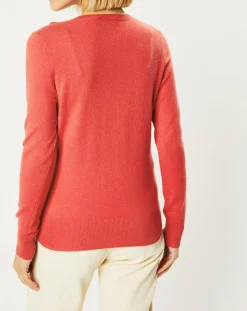 Galeries Lafayette Pulls|Pull 100% Cachemire Yocon col V rouge rosé