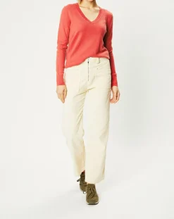 Galeries Lafayette Pulls|Pull 100% Cachemire Yocon col V rouge rosé