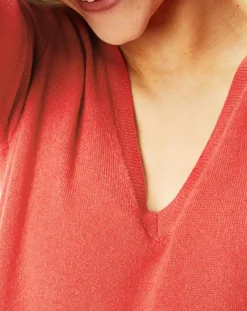 Galeries Lafayette Pulls|Pull 100% Cachemire Yocon col V rouge rosé
