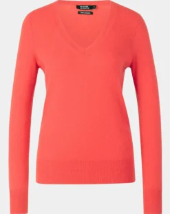 Galeries Lafayette Pulls|Pull 100% Cachemire Yocon col V rouge rosé