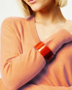 Galeries Lafayette Pulls|Pull 100% Cachemire Yocon col V orange