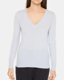 Galeries Lafayette Pulls|Pull 100% Cachemire Yocon col V bleu clair