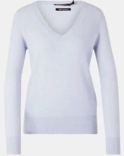 Galeries Lafayette Pulls|Pull 100% Cachemire Yocon col V bleu clair