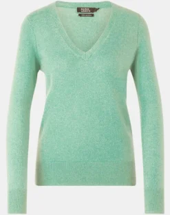 Galeries Lafayette Pulls|Pull 100% Cachemire Yocon col V vert