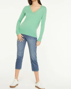 Galeries Lafayette Pulls|Pull 100% Cachemire Yocon col V vert