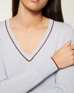 Galeries Lafayette Pulls|Pull 100% Cachemire Yocond col V bleu clair